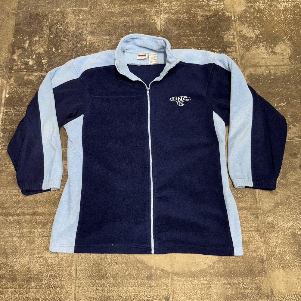 UNC North Carolina Tar Heels Full Zip Fleece Jacket Men's Size Large Blue VTG